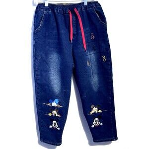 Disney Mickey Mouse Her Universe Embroidered Denim jogger Pull-on Womens L Jeans